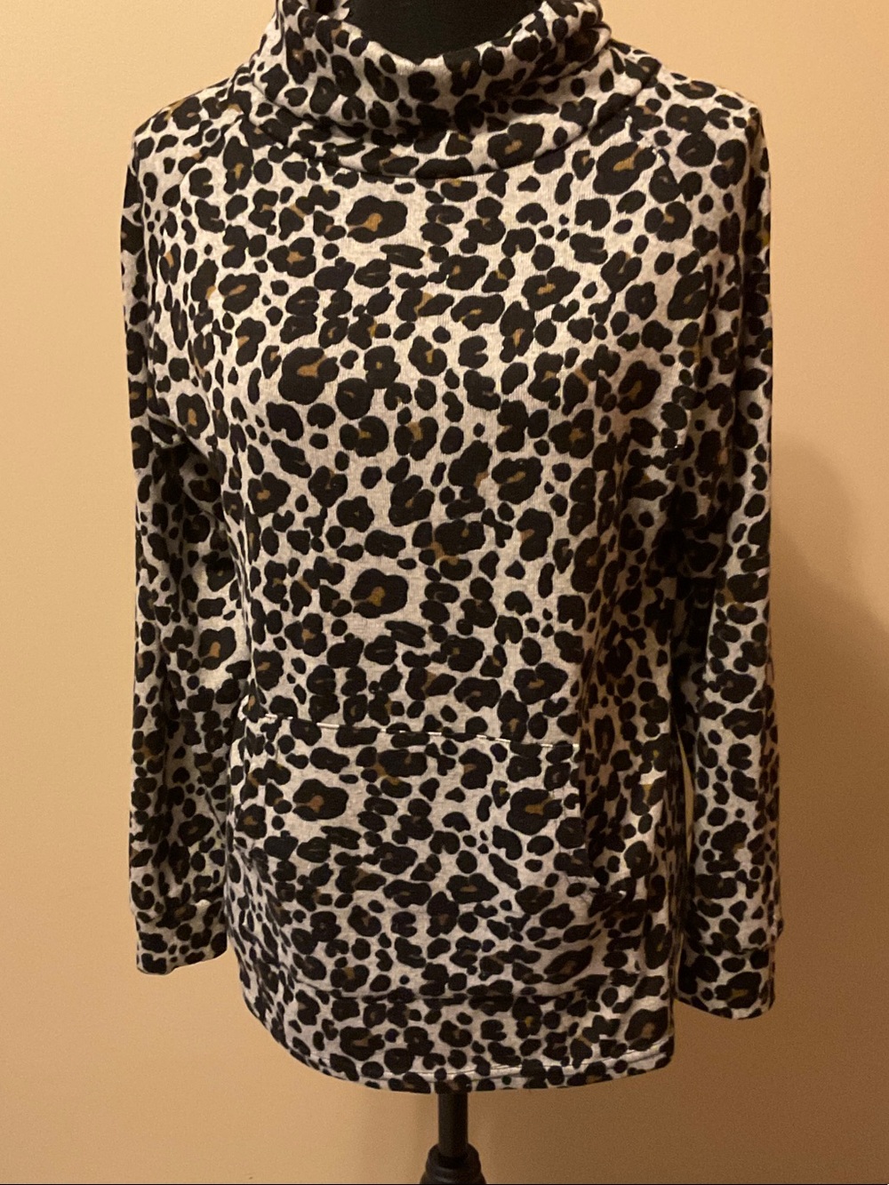 Fila Leopard Print Cowl Neck Hoodie - Black, Cream & Brown